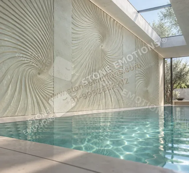 Palm Frond Pool Wall — Exterior & pool walls stone design, Stone Emotions SE-019