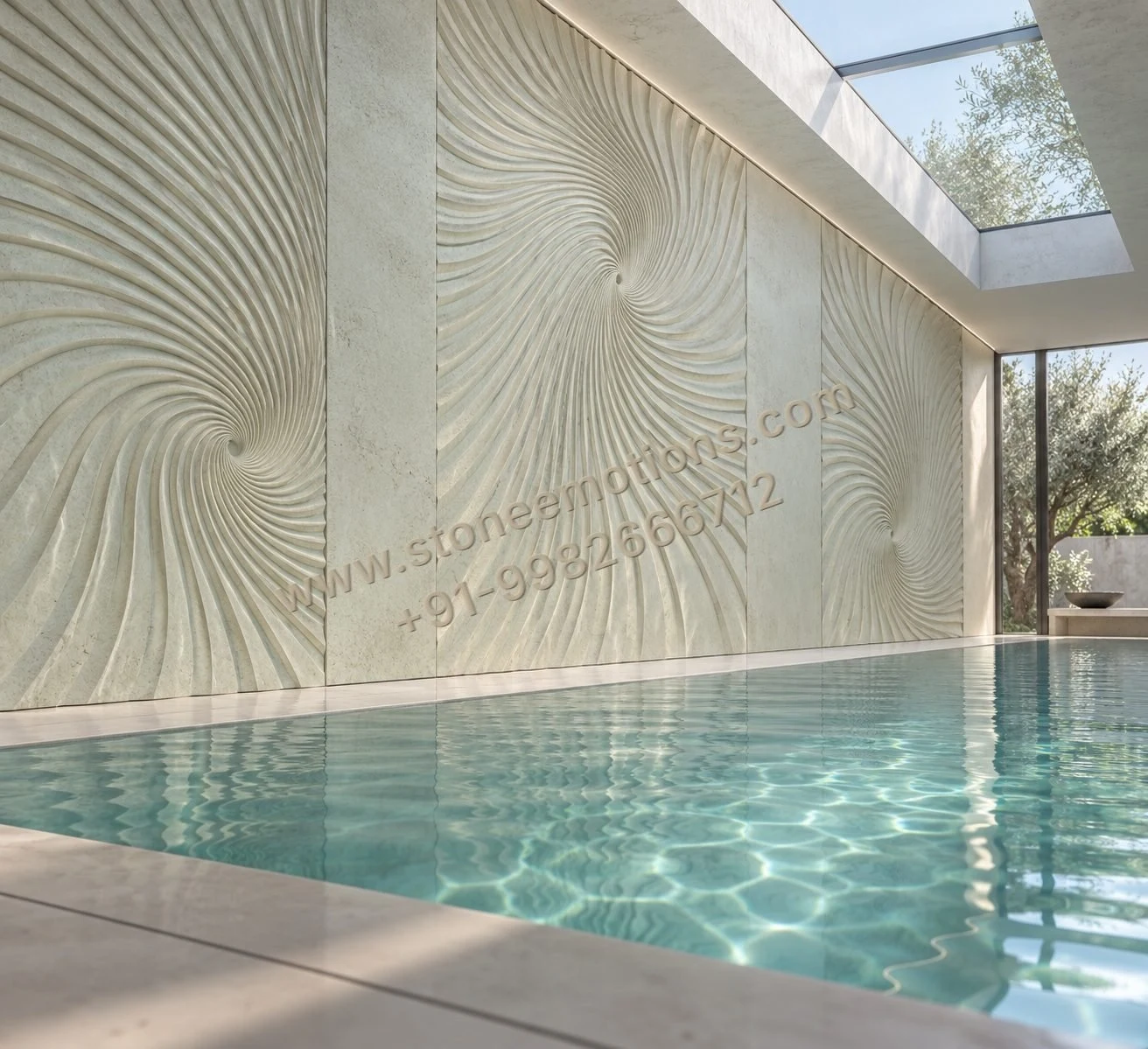 Palm Frond Pool Wall — Exterior & pool walls stone design, Stone Emotions SE-019