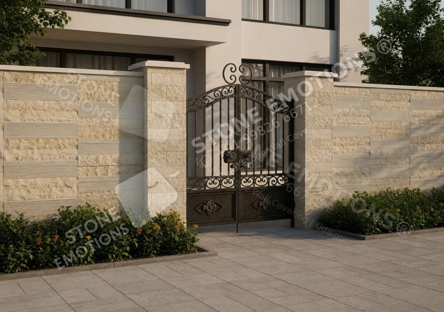 Villa Boundary — Exterior & pool walls stone design, Stone Emotions SE-083