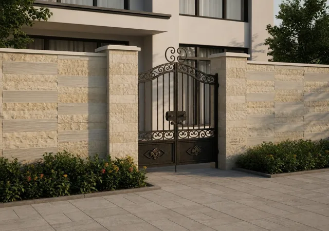 Villa Boundary — Exterior & pool walls stone design, Stone Emotions SE-083