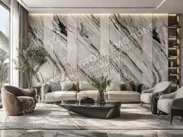 Bookmatched Expression — Living room walls stone design, Stone Emotions SE-053