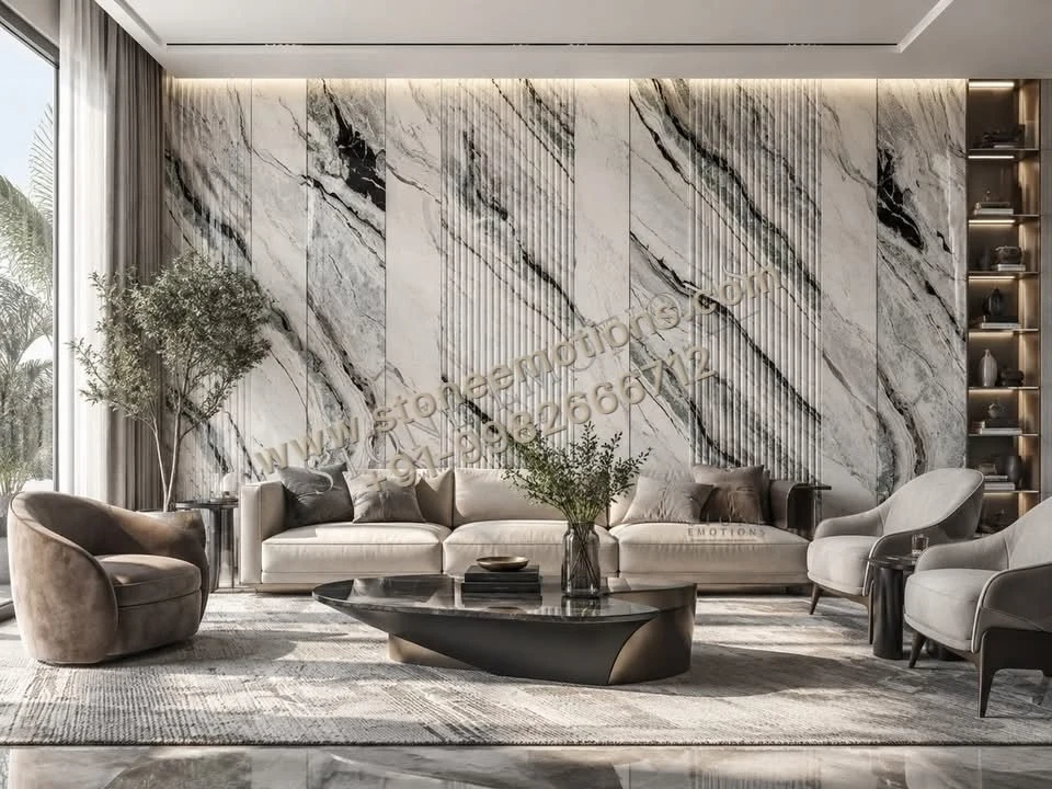 Bookmatched Expression — Living room walls stone design, Stone Emotions SE-053