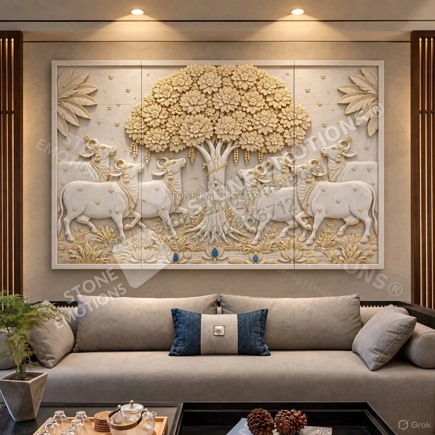 Kalpavriksha Relief — Living room walls stone design, Stone Emotions SE-041