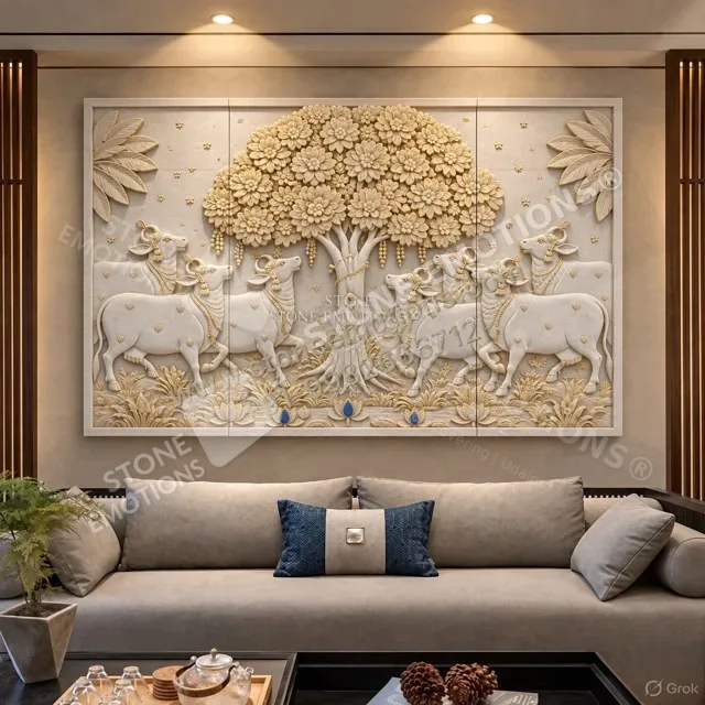 Kalpavriksha Relief — Living room walls stone design, Stone Emotions SE-041