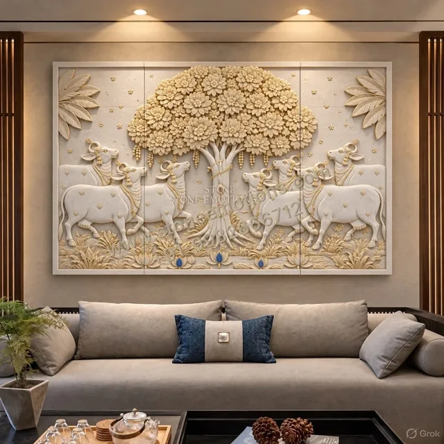 Kalpavriksha Relief — Living room walls stone design, Stone Emotions SE-041