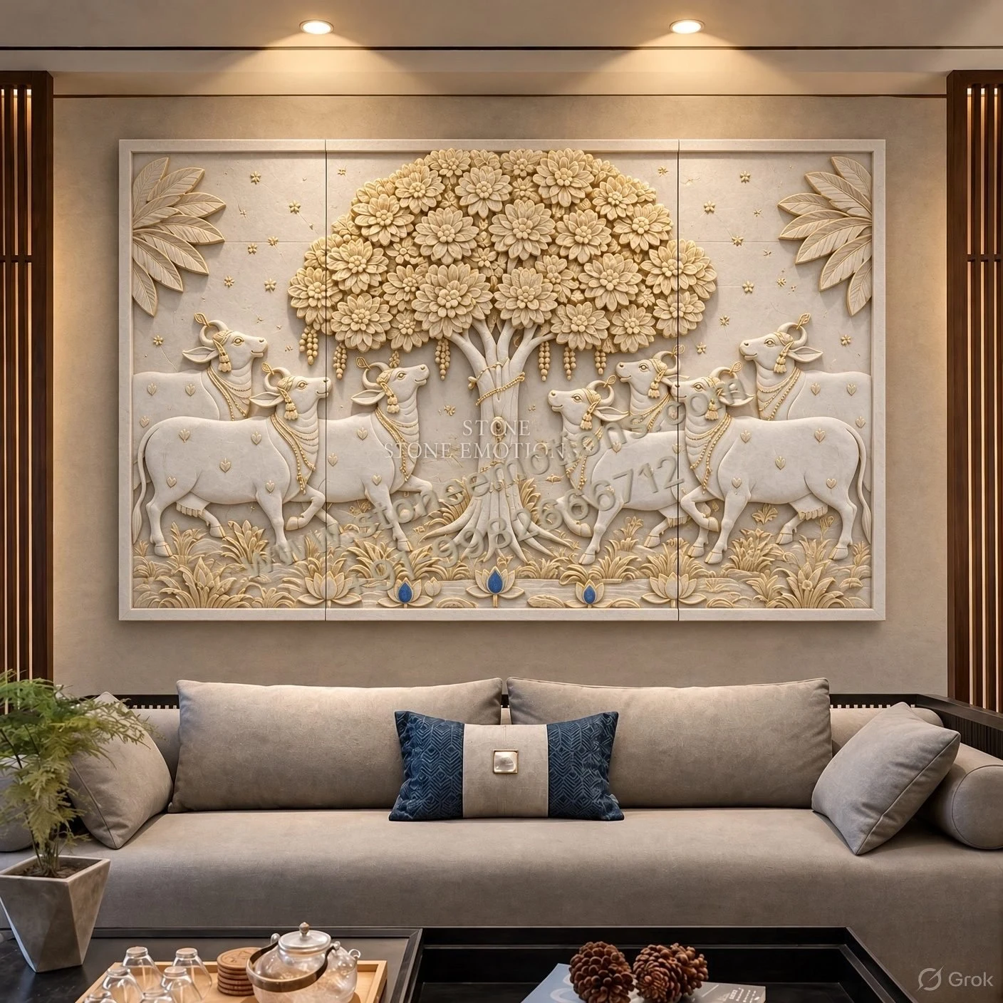 Kalpavriksha Relief — Living room walls stone design, Stone Emotions SE-041