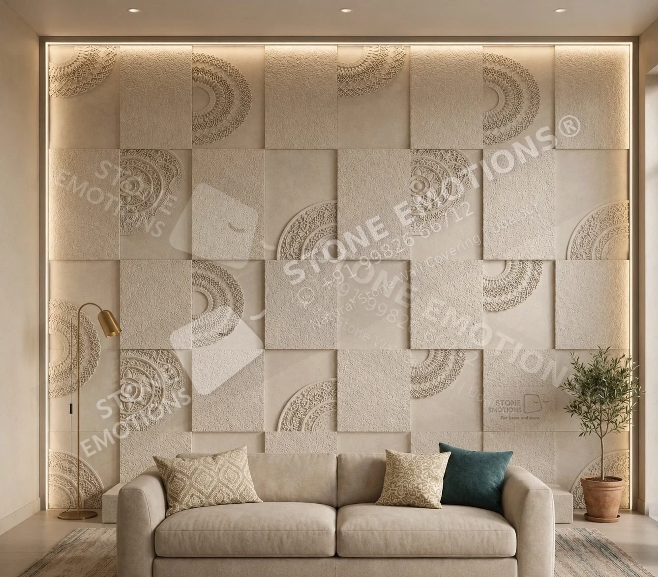 Mandala Quadrants Living — Living room walls stone design, Stone Emotions SE-081