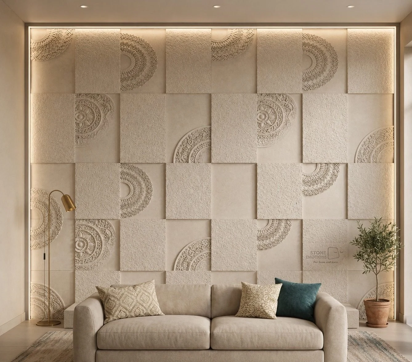 Mandala Quadrants Living — Living room walls stone design, Stone Emotions SE-081