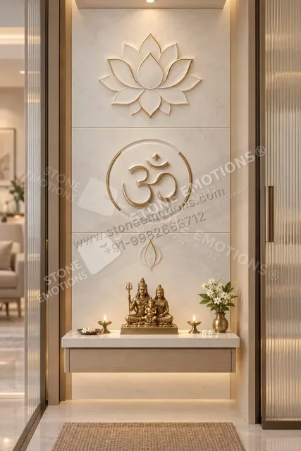 Lotus and Om — Mandir & sacred walls stone design, Stone Emotions SE-021