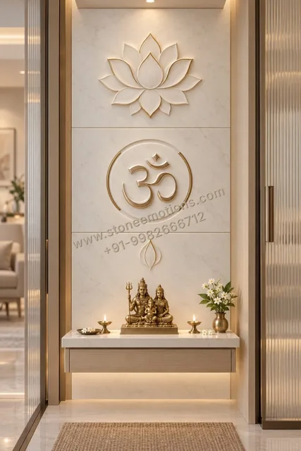 Lotus and Om — Mandir & sacred walls stone design, Stone Emotions SE-021
