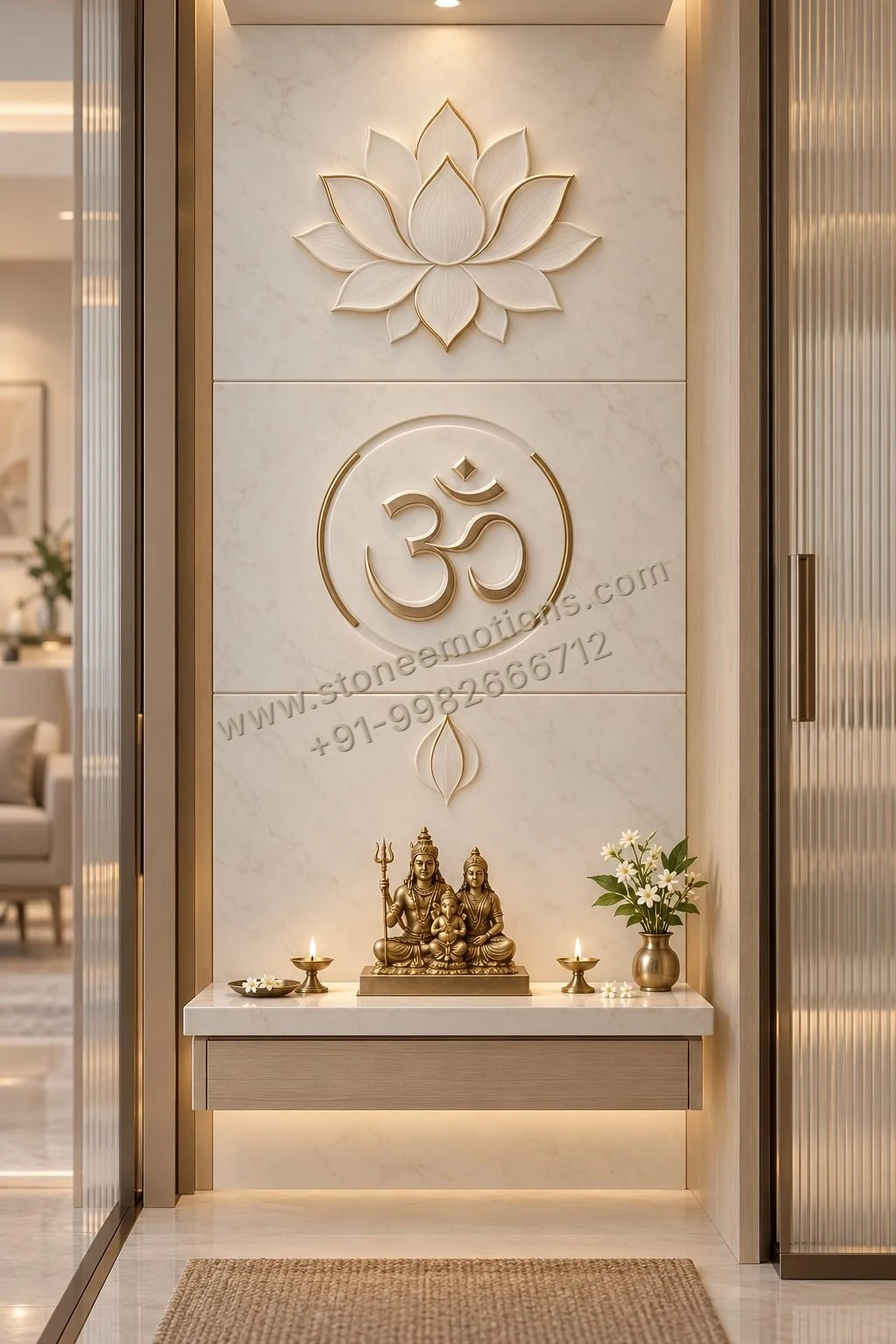 Lotus and Om — Mandir & sacred walls stone design, Stone Emotions SE-021
