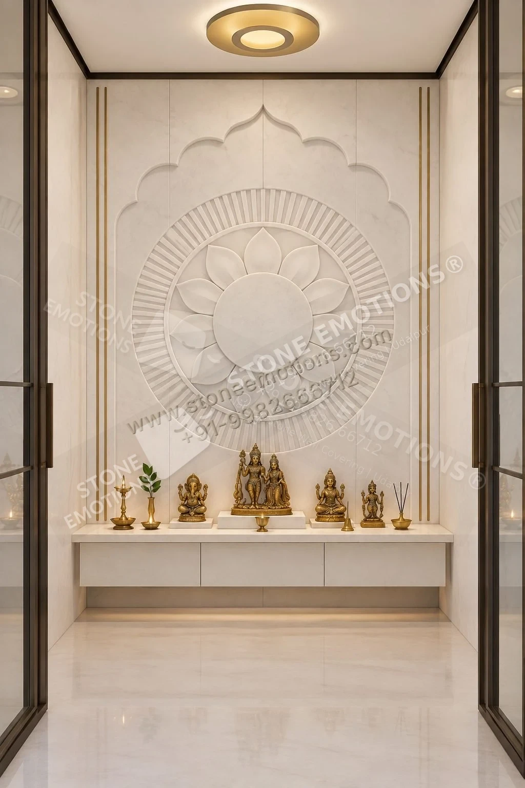 Lotus Sanctuary — Mandir & sacred walls stone design, Stone Emotions SE-039