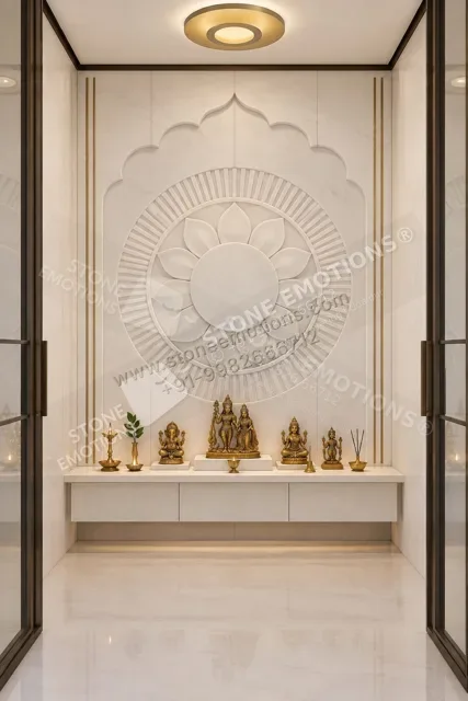 Lotus Sanctuary — Mandir & sacred walls stone design, Stone Emotions SE-039