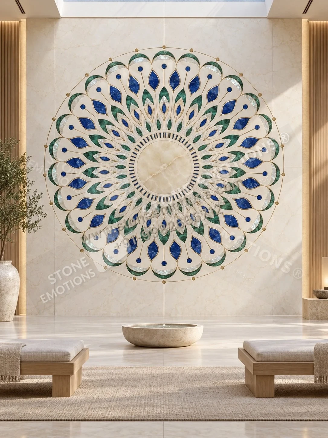 Peacock Mandala — Mandir & sacred walls stone design, Stone Emotions SE-015