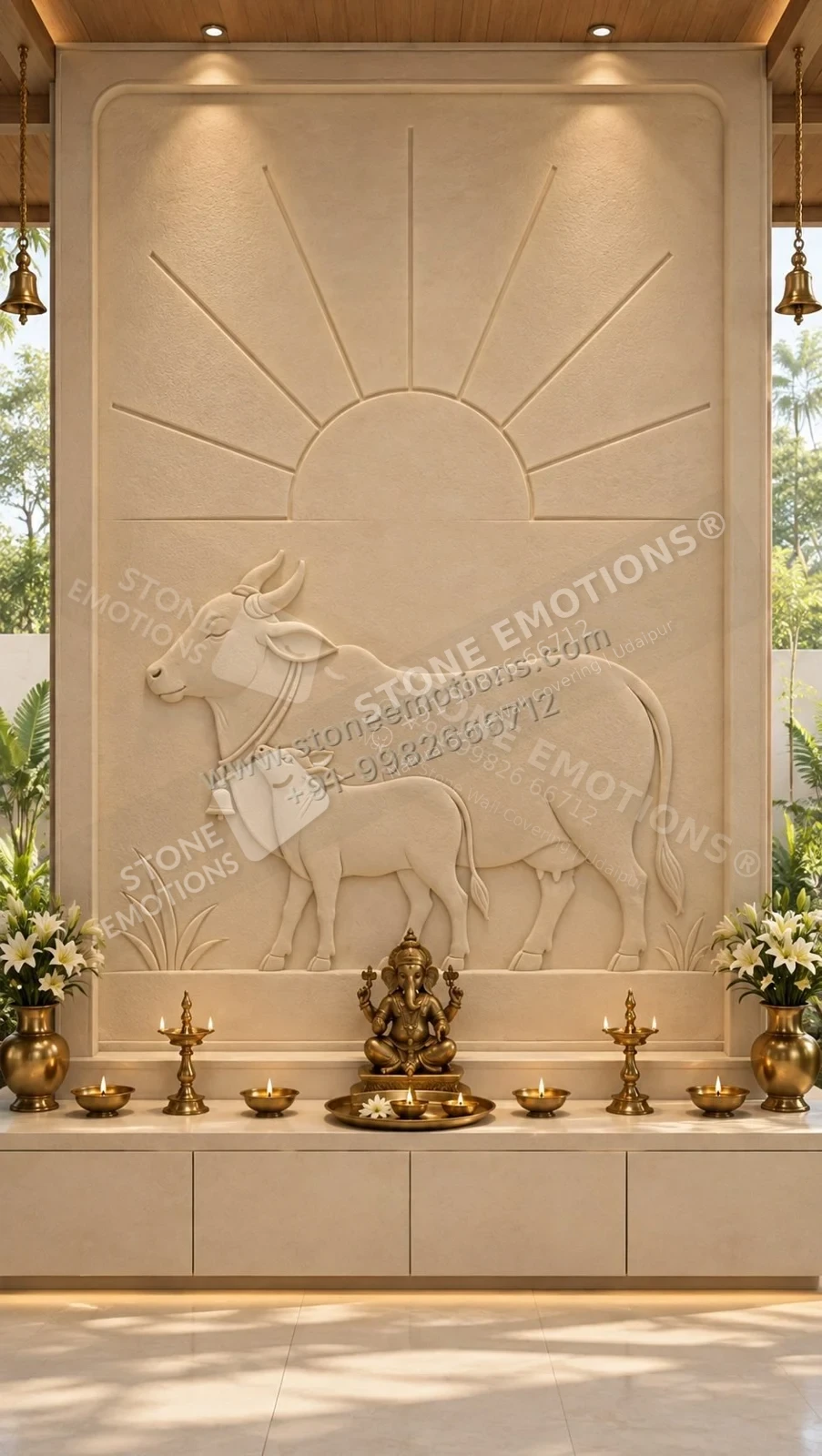 Sacred Cow Relief — Mandir & sacred walls stone design, Stone Emotions SE-007