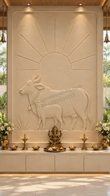 Sacred Cow Relief — Mandir & sacred walls stone design, Stone Emotions SE-007