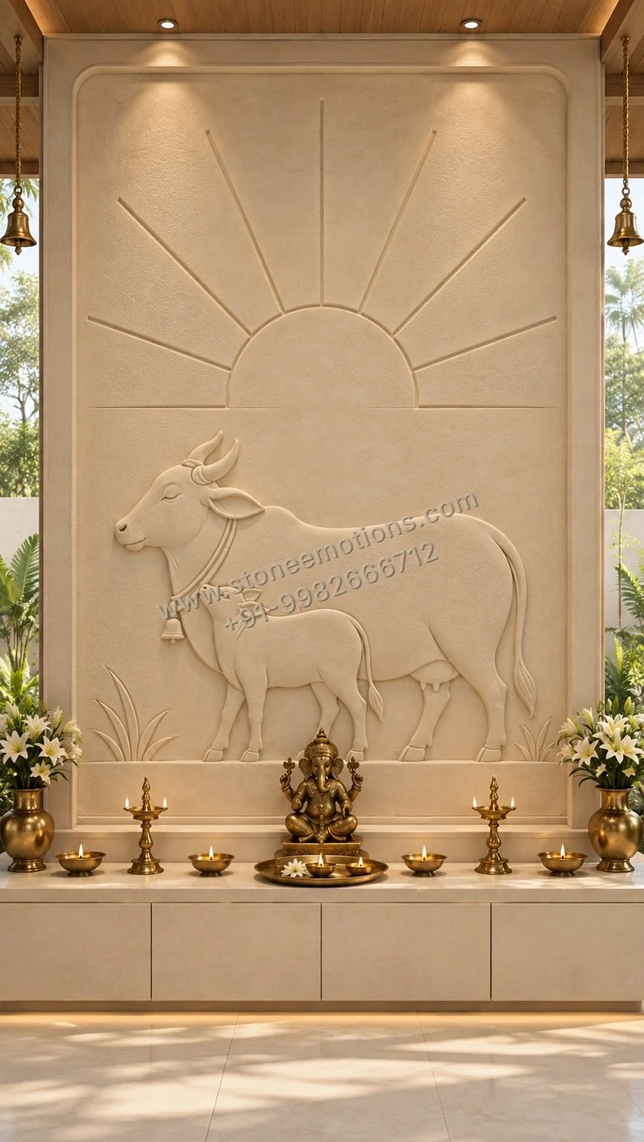 Sacred Cow Relief — Mandir & sacred walls stone design, Stone Emotions SE-007