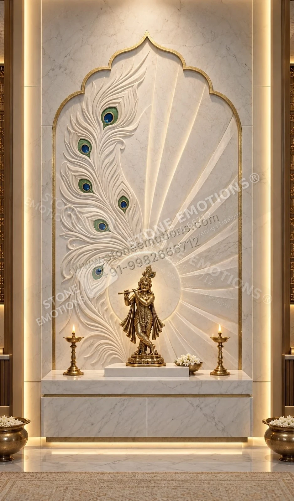 Sacred Feather — Mandir & sacred walls stone design, Stone Emotions SE-016