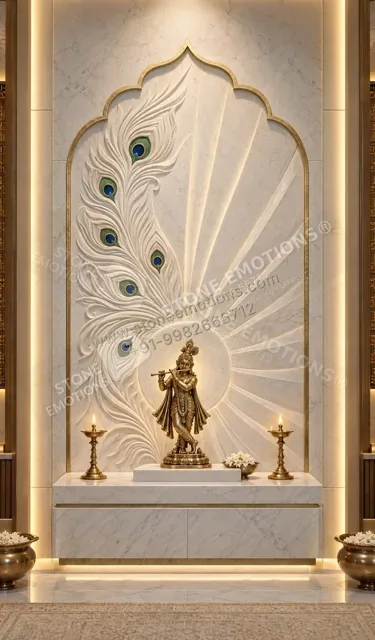 Sacred Feather — Mandir & sacred walls natural stone design, SE-016
