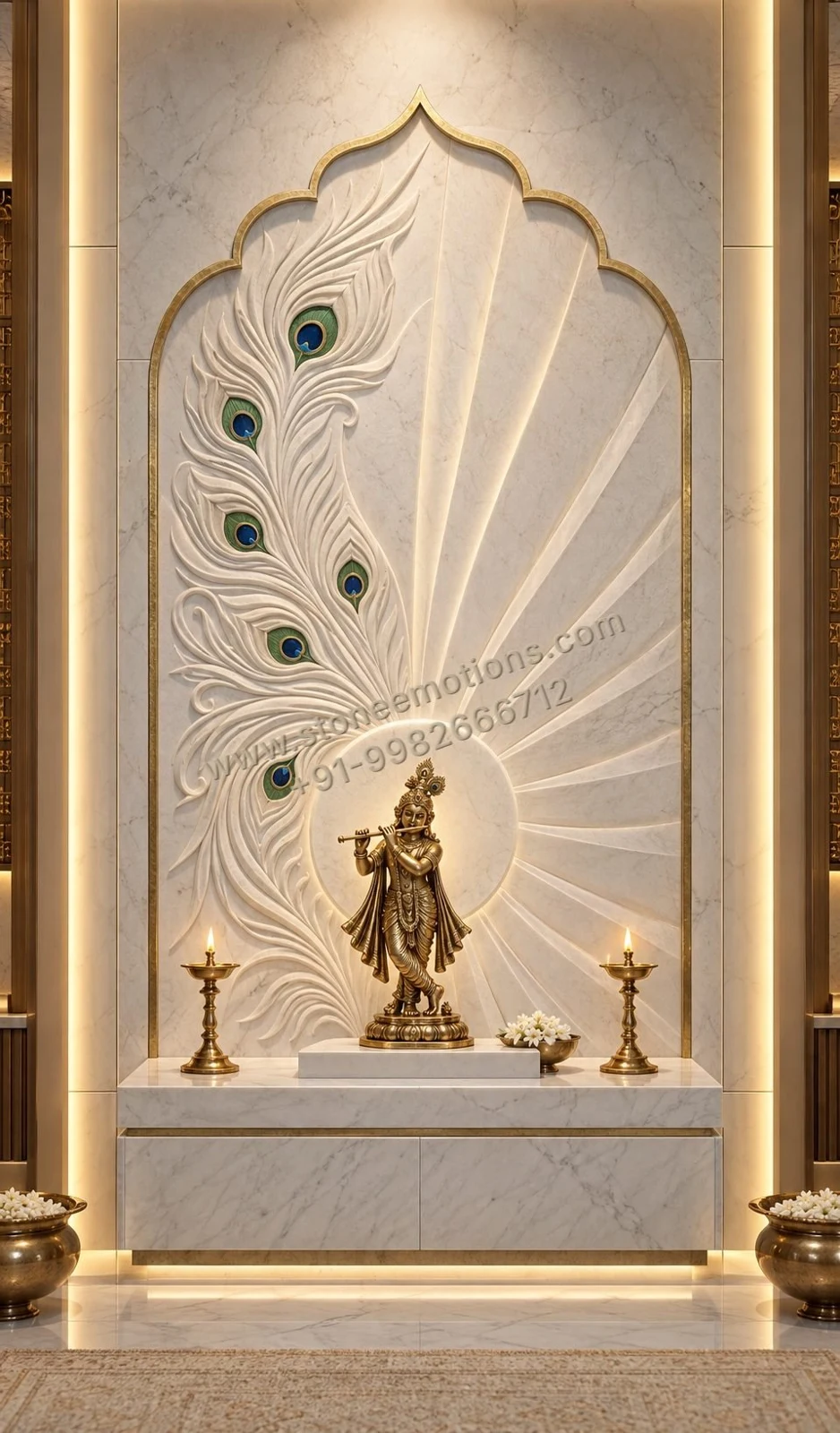 Sacred Feather — Mandir & sacred walls stone design, Stone Emotions SE-016