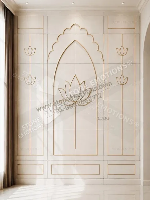 Sacred Lotus Line — Mandir & sacred walls stone design, Stone Emotions SE-062