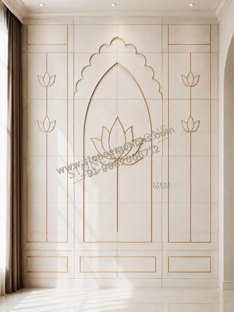 Sacred Lotus Line — Mandir & sacred walls stone design, Stone Emotions SE-062