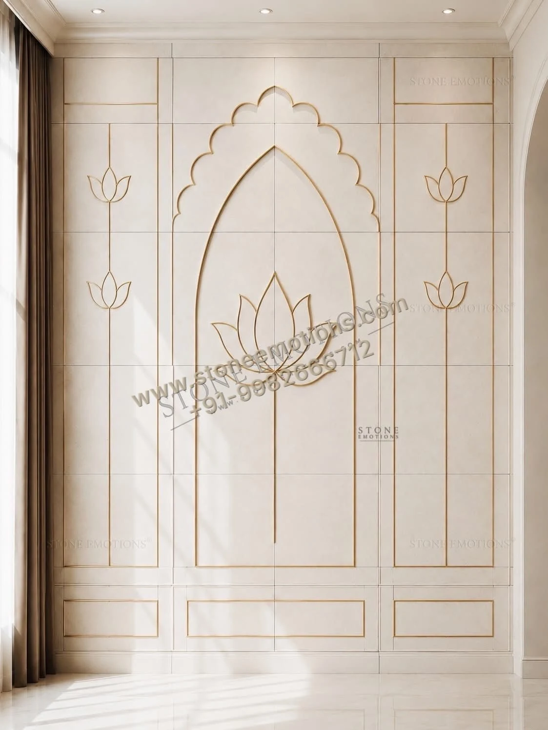 Sacred Lotus Line — Mandir & sacred walls stone design, Stone Emotions SE-062