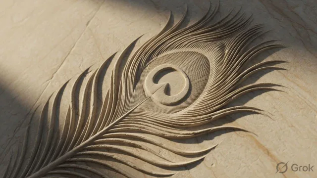 Peacock Feather Detail — Carved & textured panels natural stone design, SE-143