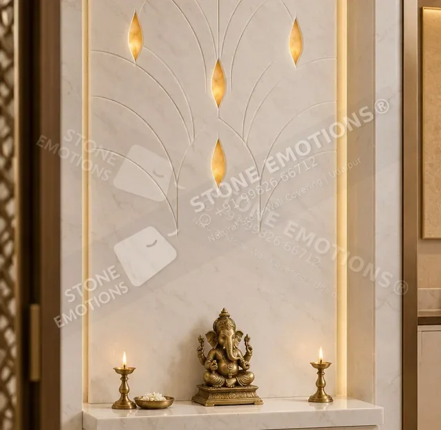 Deepa Cascade — Vietnam White Marble, Stone mandir backdrops, ARD-01