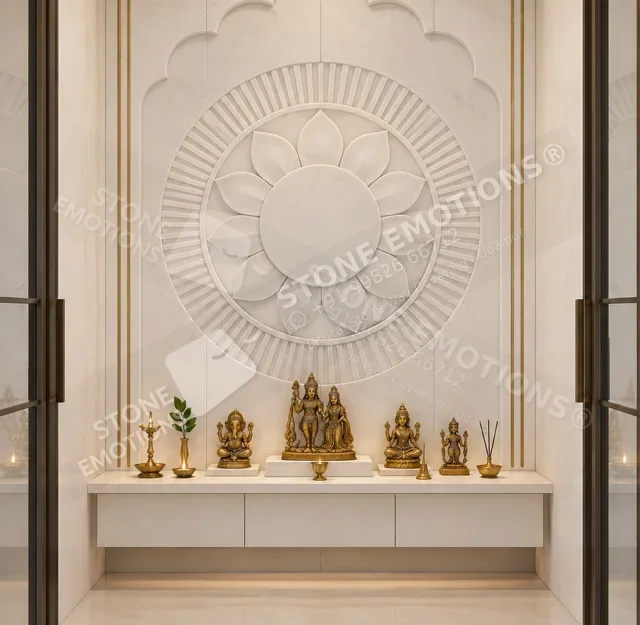 Vedic Mandala — Vietnam White Marble, Stone mandir backdrops, ARD-04