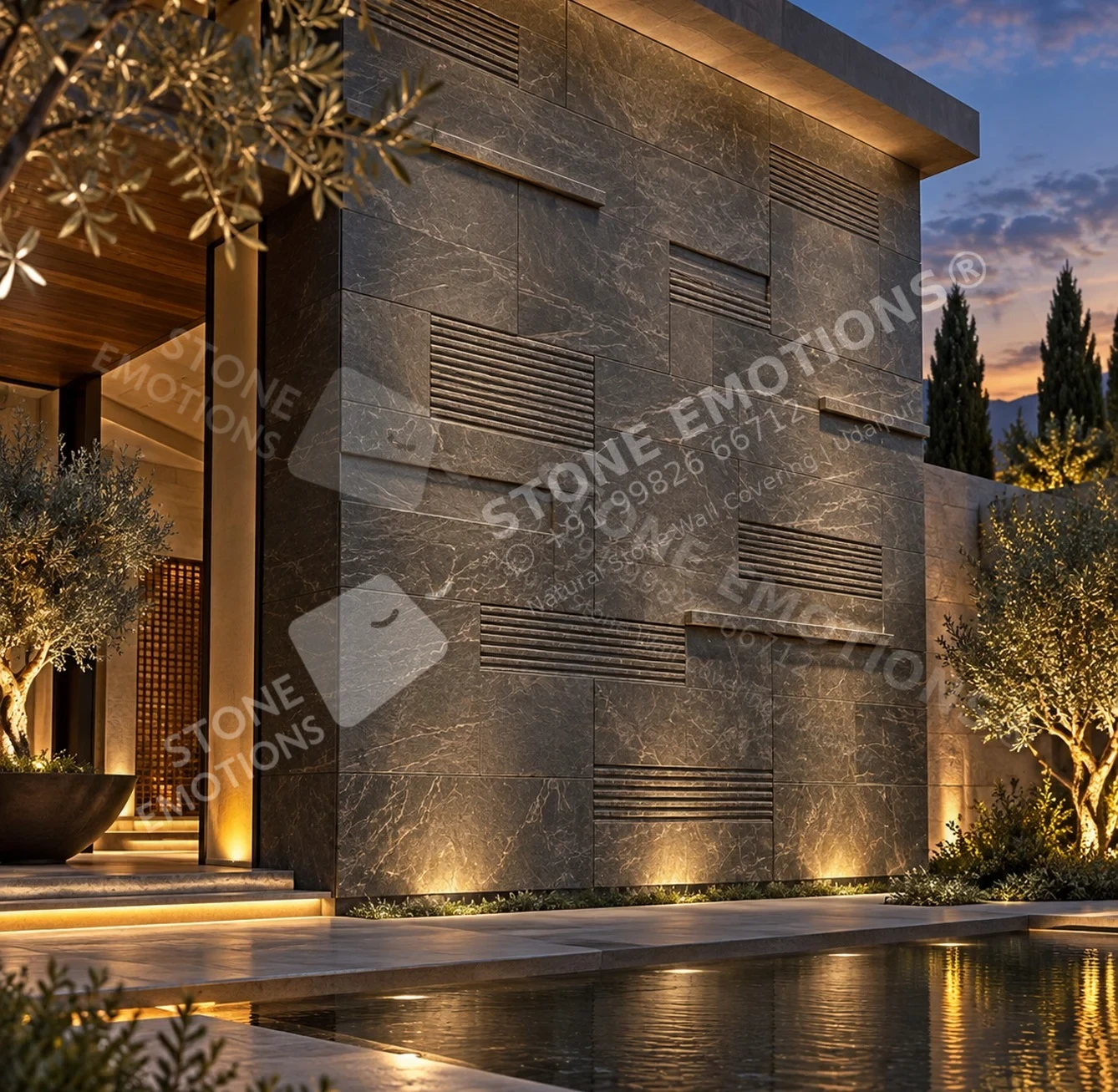 Tectonic Ledger — Dark Grey Indian Limestone, Exterior stone walls, AXM-09