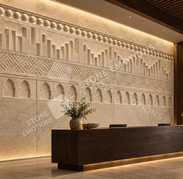 Rhythm Of Time — Ivory Sandstone, Carved stone wall panels, CHR-03