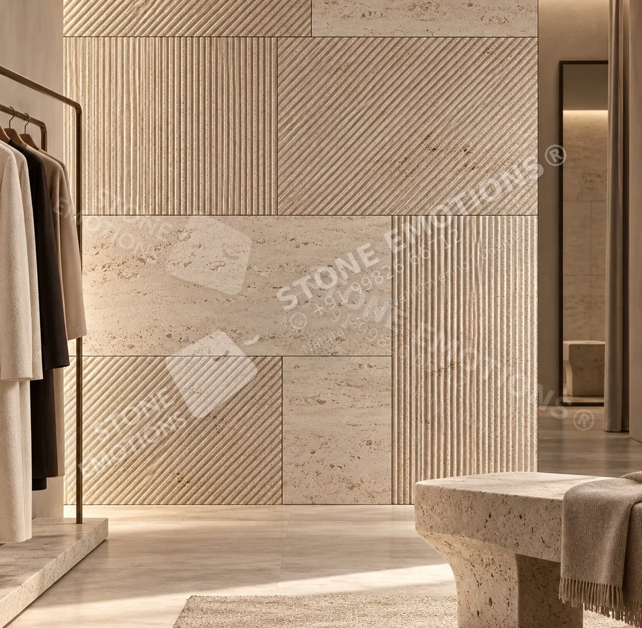 STRATA STR-07 COMBED TRAVERTINE — Fashion boutique fitting lounge