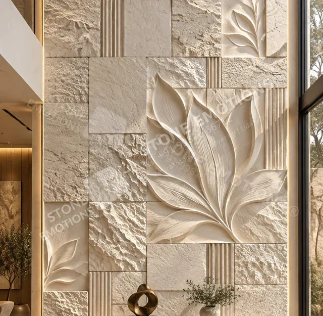 Botanic Monolith — Gwalior White / Mint Sandstone, Double-height and staircase walls, SYN-01