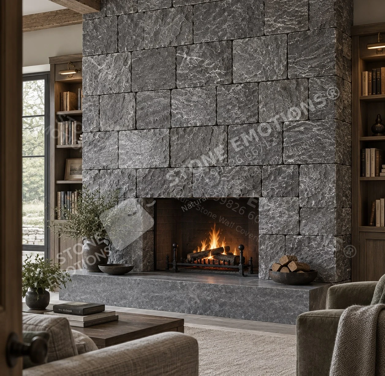 TERRAIN TRN-06 CHARCOAL BLOCK — English country-house library fireplace
