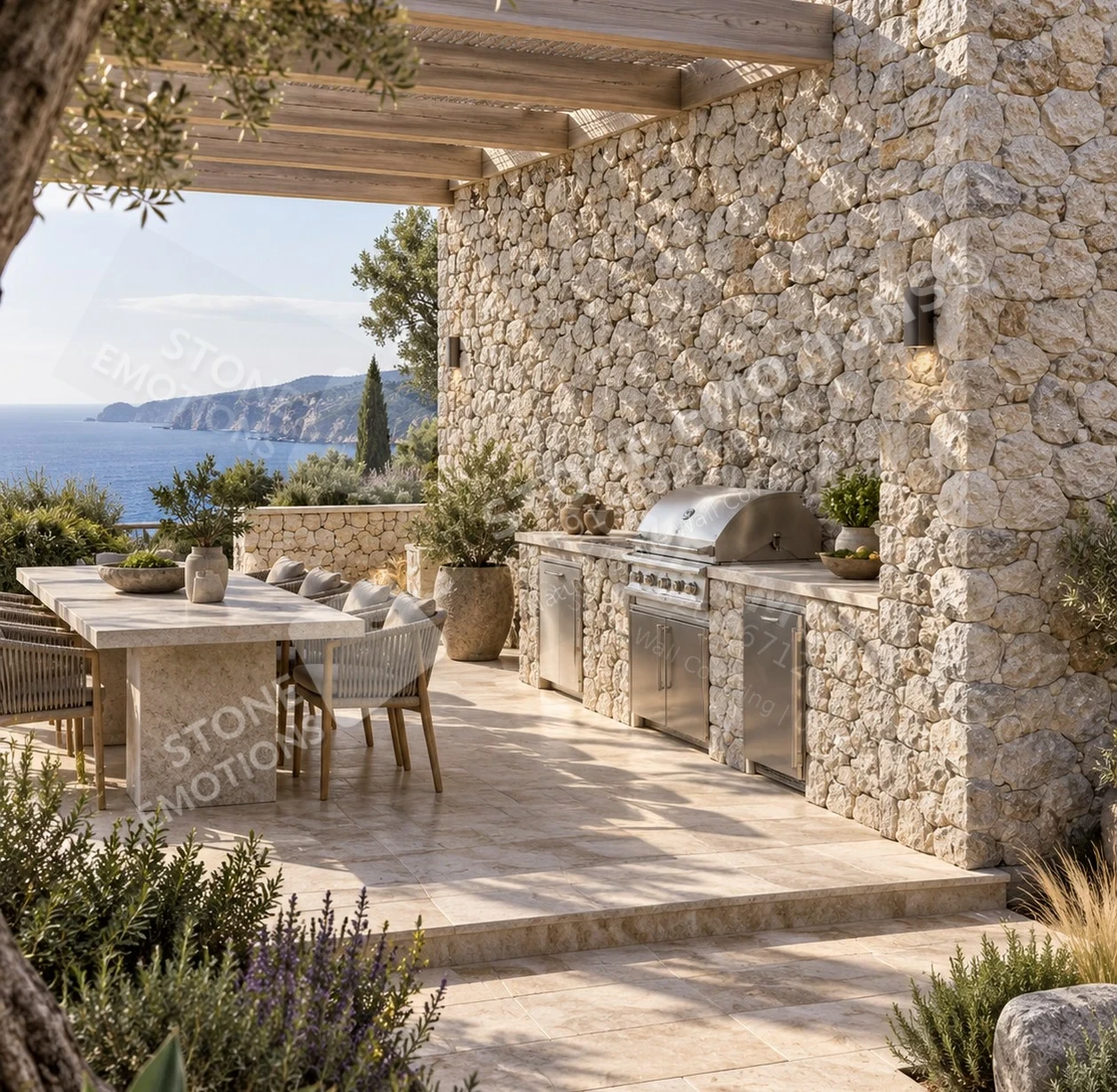 TERRAIN TRN-09 COASTAL RUBBLE — Portuguese villa outdoor kitchen