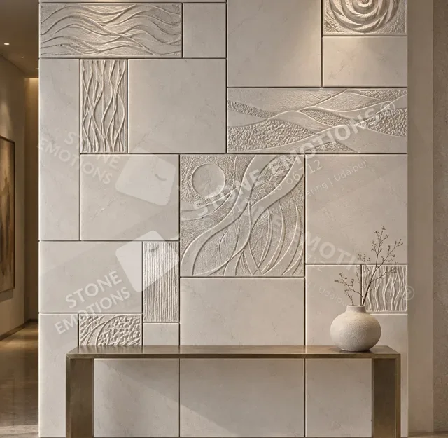 Abstract Atelier — Banswara White Marble, Foyer stone walls, TES-05