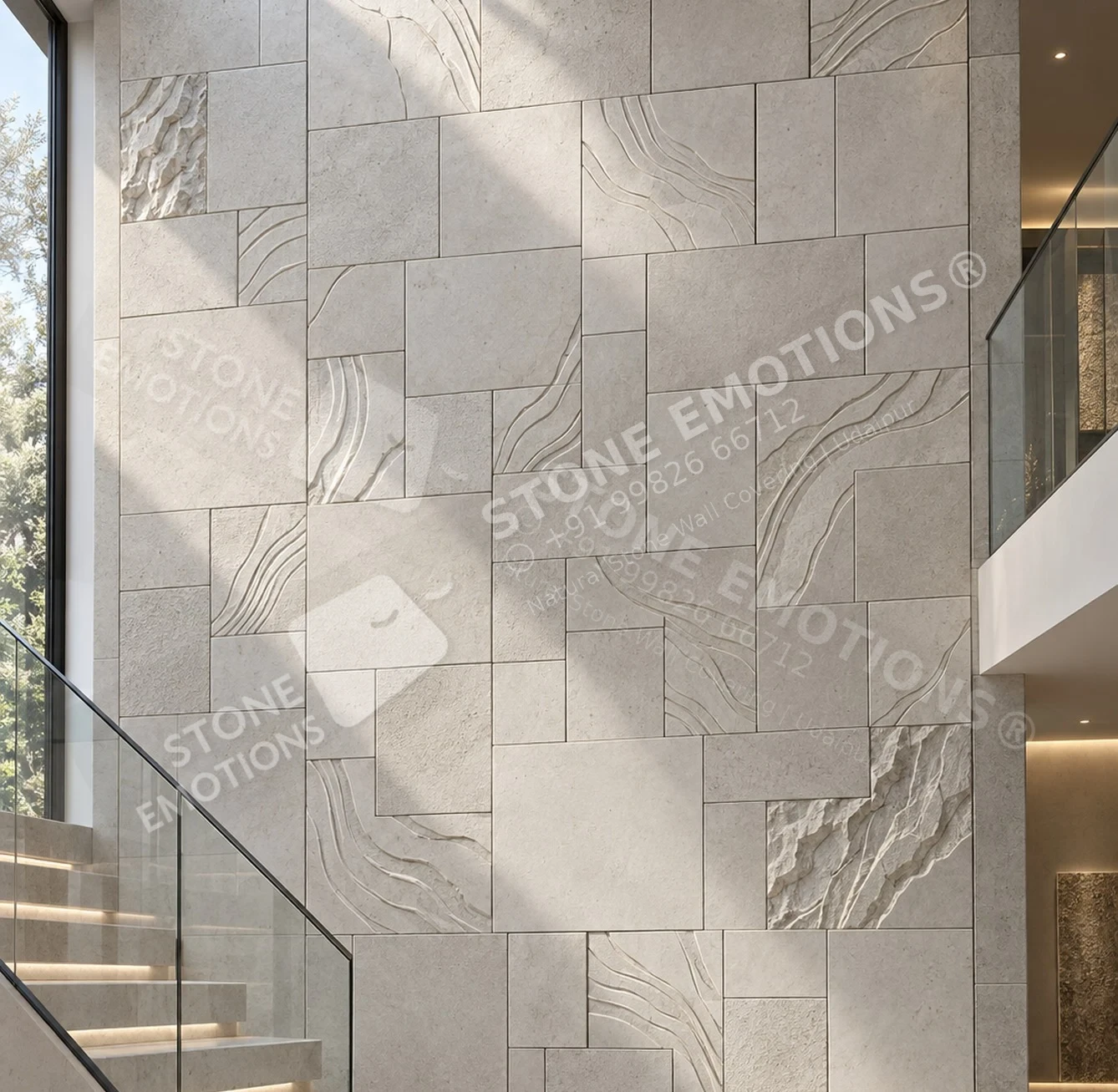 TESSERA TES-09 TOPOGRAPHIC FIELD — Double-height villa staircase wall