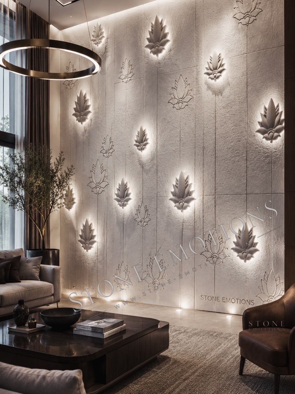Sandstone texture sample panel showing carved jali-style geometric and perforated patterns by Stone Emotions